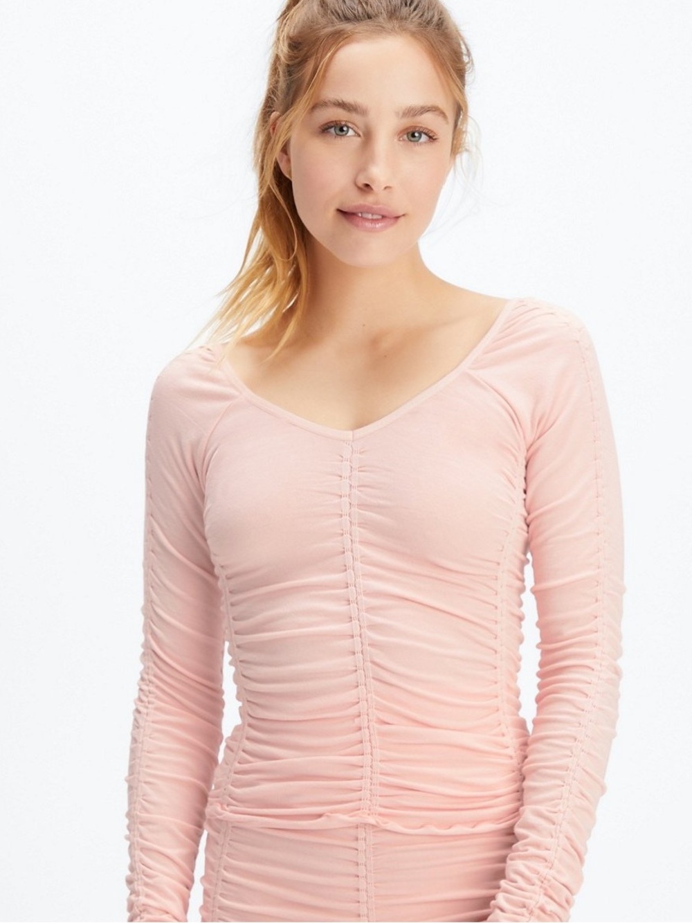 Fabletics  All Around Pink Ruched Long Sleeve Top T-Shirt XL GUC